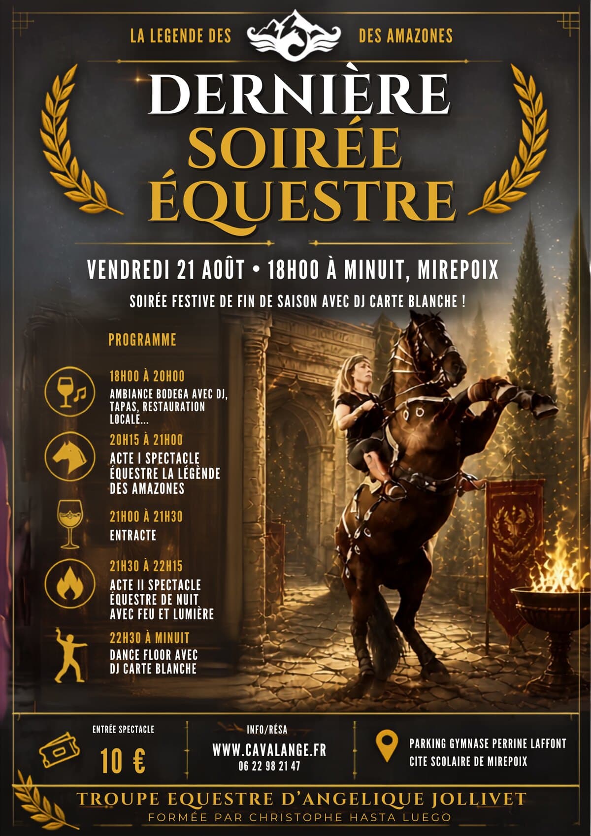 Affiche de la dernière soirée équestre du vendredi 21 août 2026 à Mirepoix